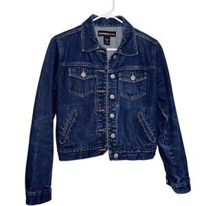 Express Women’s Classic Dark Wash Cotton Crop Jean Jacket Size Small